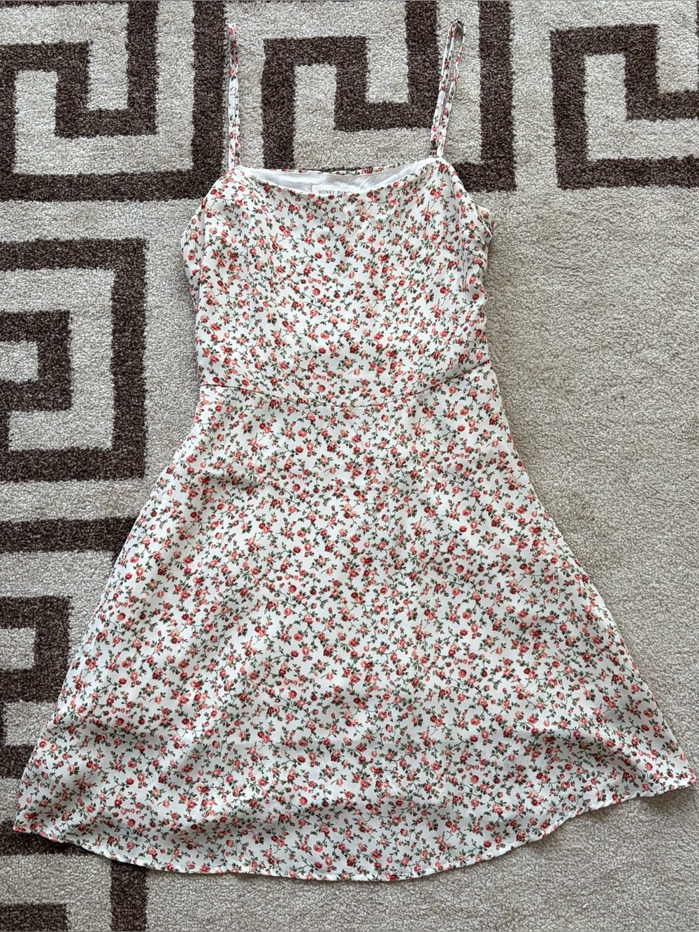 Honey Punch White Floral Babydoll A-line Summer Multicolor White Mini Dress Sz S